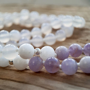 Lavender Jade, Opaque Jade and White Agate Mala Necklace