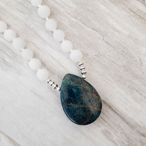 Frosted Amazonite, Turquoise, White Agate and Apatite Mala Necklace