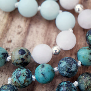 Frosted Amazonite, Turquoise, White Agate and Apatite Mala Necklace