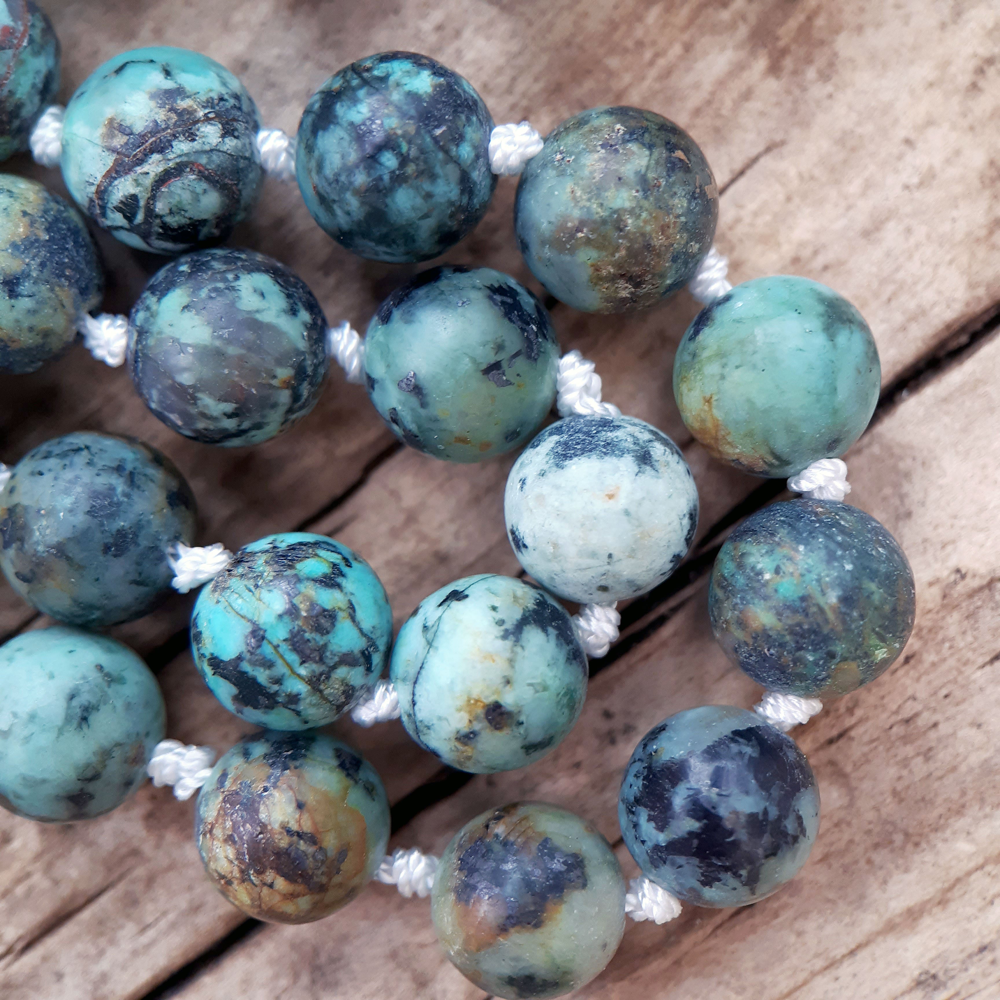 Frosted Amazonite, Turquoise, White Agate and Apatite Mala Necklace