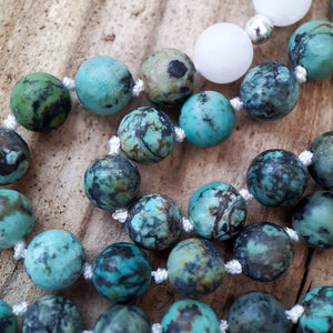 Frosted Amazonite, Turquoise, White Agate and Apatite Mala Necklace