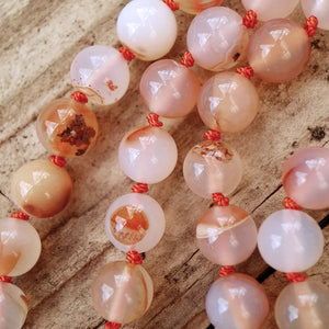 Dendritic Agate, Sunstone and Clear Quartz Mala Necklace