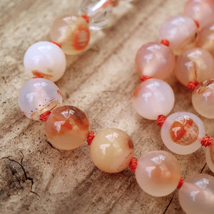 Dendritic Agate, Sunstone and Clear Quartz Mala Necklace