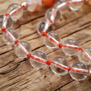 Dendritic Agate, Sunstone and Clear Quartz Mala Necklace