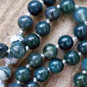 Tree Agate, Moss Agate, White Jade and Ocean Jasper Mala Necklace