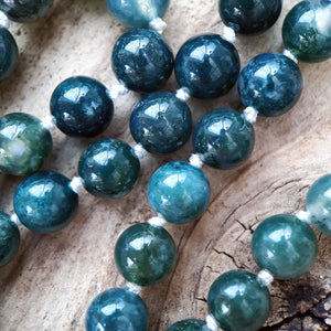 Tree Agate, Moss Agate, White Jade and Ocean Jasper Mala Necklace