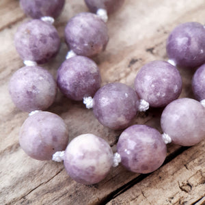 White Jade, Purple Quartzite and Porcelain Jasper Mala Necklace