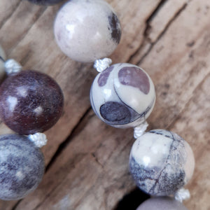 White Jade, Purple Quartzite and Porcelain Jasper Mala Necklace