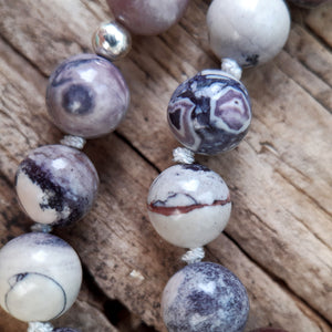 White Jade, Purple Quartzite and Porcelain Jasper Mala Necklace